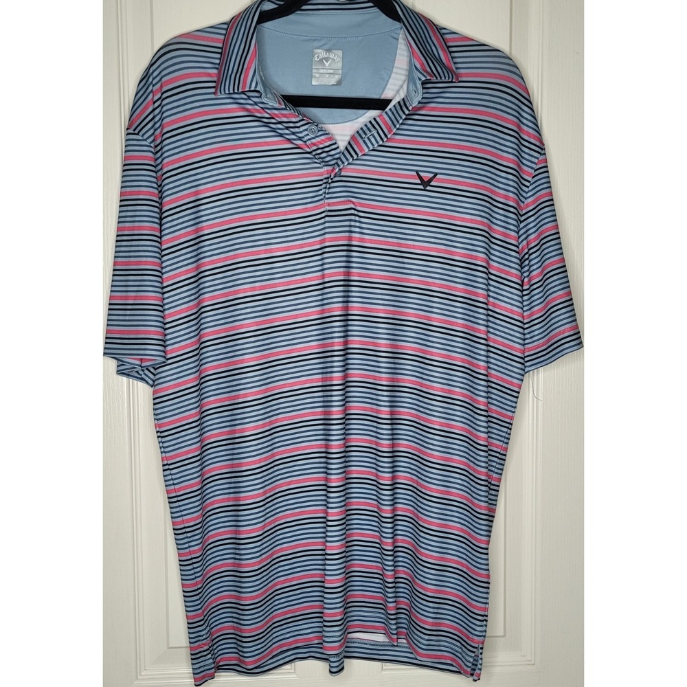 Callaway Opti-Dri Men's M Striped Short Sleeve Stretch Golf Polo Blue Pink